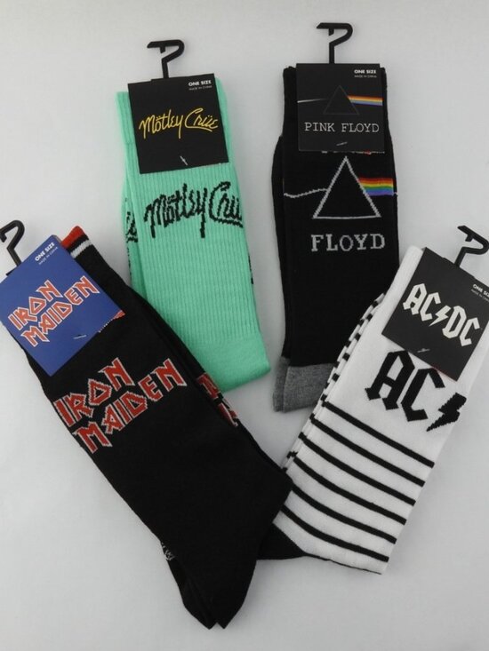Global Merchandising Services Other - 4 New Rock Band Pattern One Size Socks Iron Maiden Motley Crue Pink Floyd ACDC